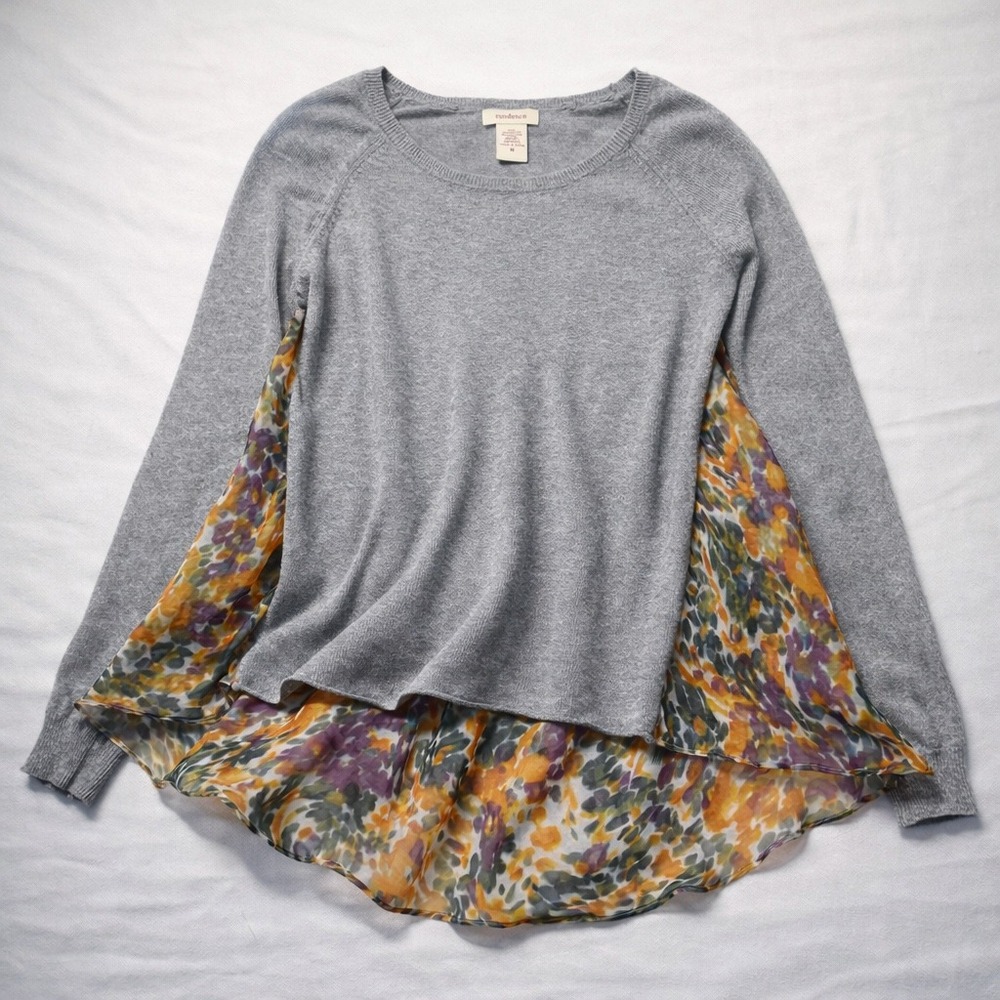 Sundance Silk Hem Sweater Mixed Media Layered Artsy Boho Lightweight M Flowy
